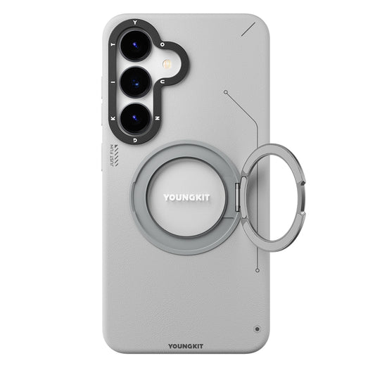 Galaxy S25 Kılıf M-safe Şarj Özellikli 360° Standlı Basit Mat Deri Desenli Youngkit Tech Leather Serisi Kılıf