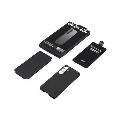 Galaxy S25 Kılıf M-safe Şarj Özellikli 600D Aramid Fiber Pitaka Ultra-Slim Classic Serisi Black-Grey Twill Kılıf