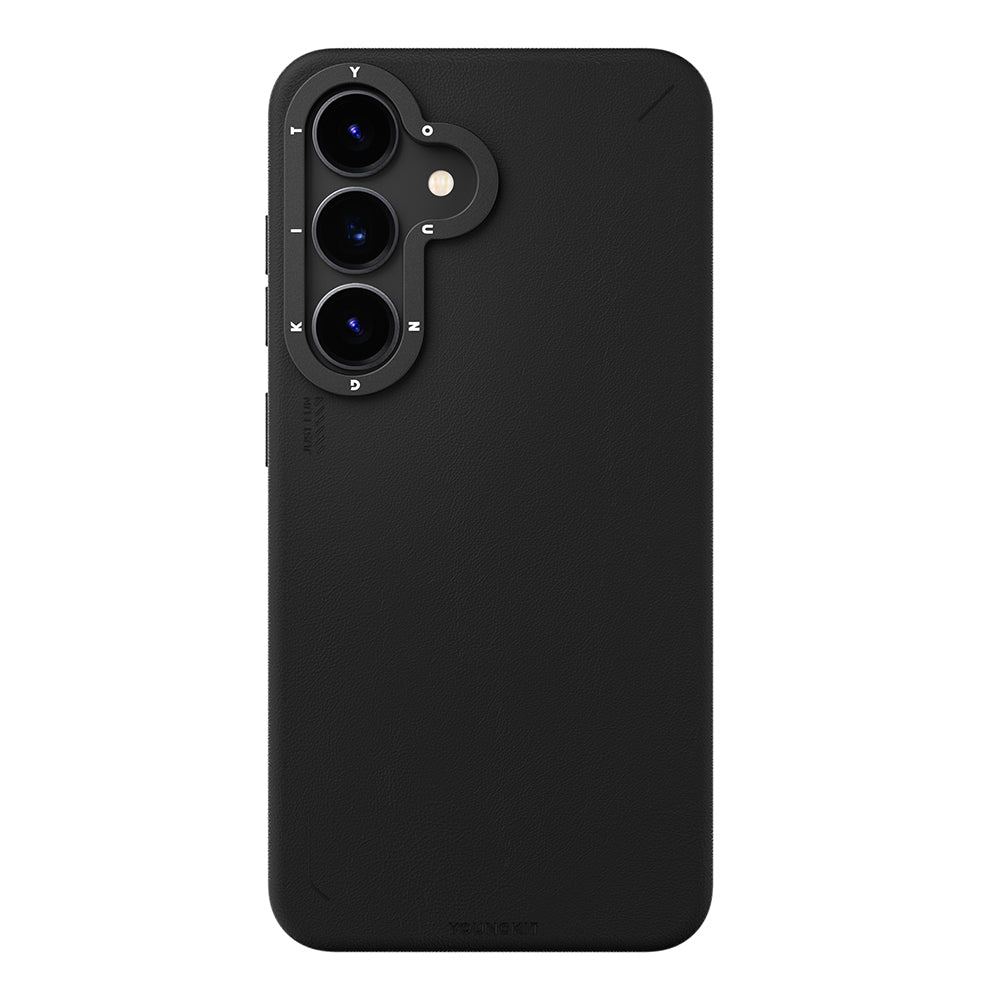 Galaxy S25 Kılıf M-safe Şarj Özellikli Basit Mat Deri Desenli Youngkit Tech Fashion Serisi Kapak Kahverengi