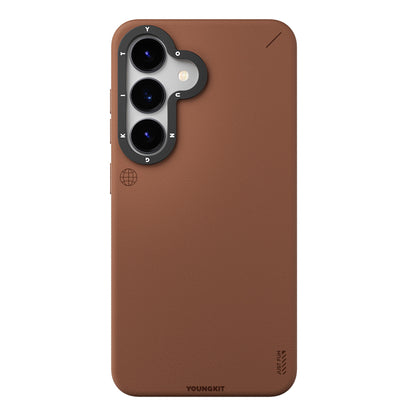 Galaxy S25 Kılıf M-safe Şarj Özellikli Basit Mat Deri Desenli Youngkit Tech Fashion Serisi Kılıf