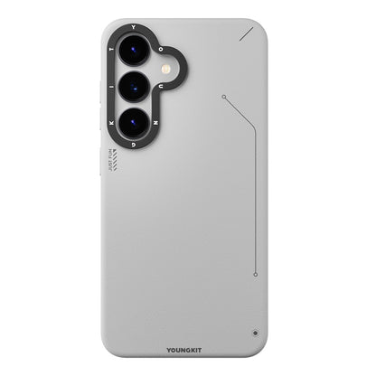 Galaxy S25 Kılıf M-safe Şarj Özellikli Basit Mat Deri Desenli Youngkit Tech Fashion Serisi Kılıf