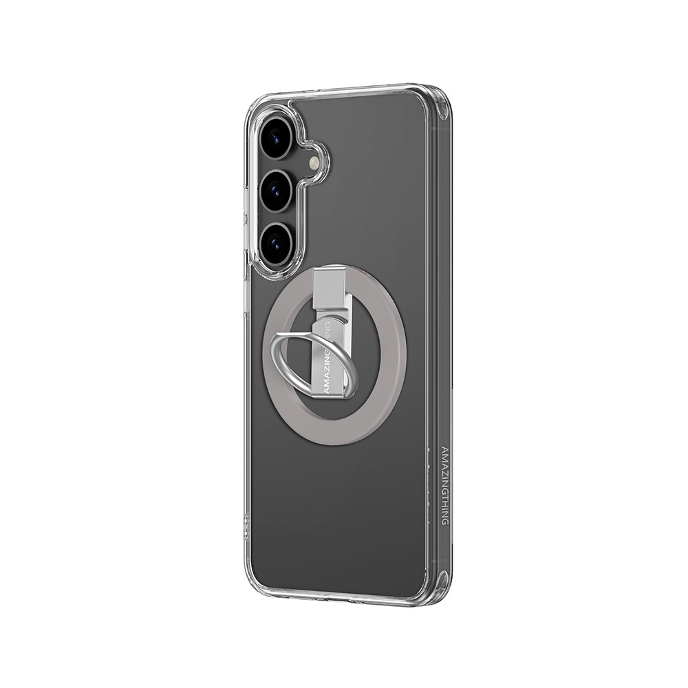 Galaxy S25 Kılıf M-safe Şarj Özellikli Yüzük Standlı Amazingthing Minimal Grip Serisi Kapak Gri
