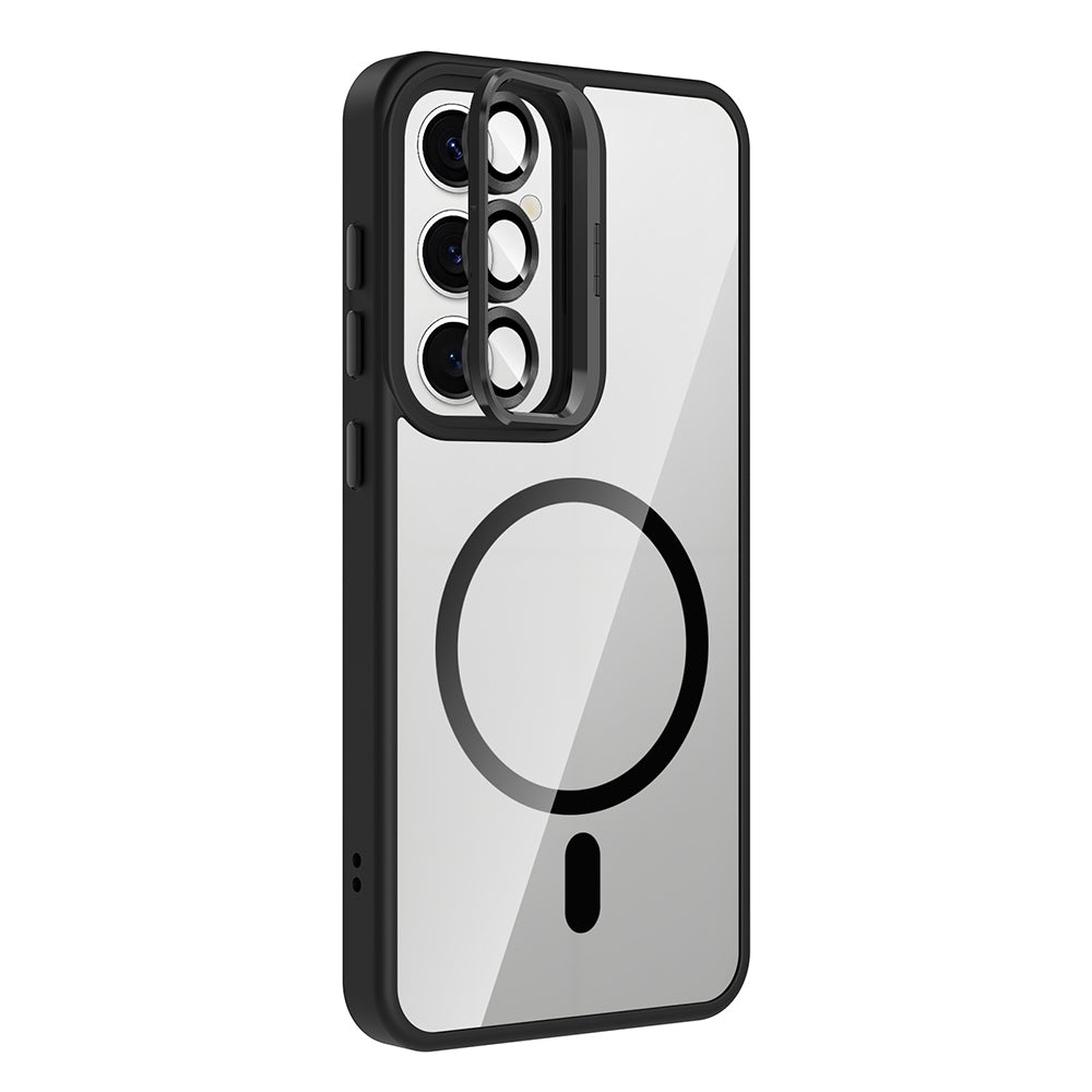Galaxy S25 Kılıf Standlı ve Kamera Lens Hediyeli M-Safe Şarj Özellikli Zore Etro Kapak Lacivert