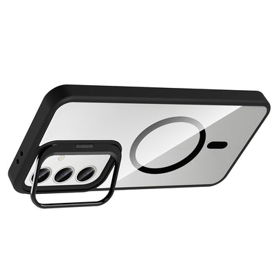 Galaxy S25 Kılıf Standlı ve Kamera Lens Hediyeli M-Safe Şarj Özellikli Zore Etro Kapak Pembe