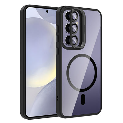 Galaxy S25 Plus Kılıf Standlı ve Kamera Lens Hediyeli M-Safe Şarj Özellikli Zore Etro Kapak Pembe