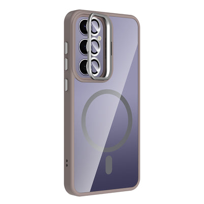 Galaxy S25 Plus Kılıf Standlı ve Kamera Lens Hediyeli M-Safe Şarj Özellikli Zore Etro Kapak Pembe