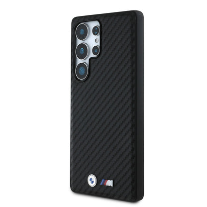 Galaxy S25 Ultra Kılıf BMW Orjinal Lisanslı M-safe Şarj Özellikli Karbon Fiber Tasarımlı ve Metal Logolu PU Deri Kılıf