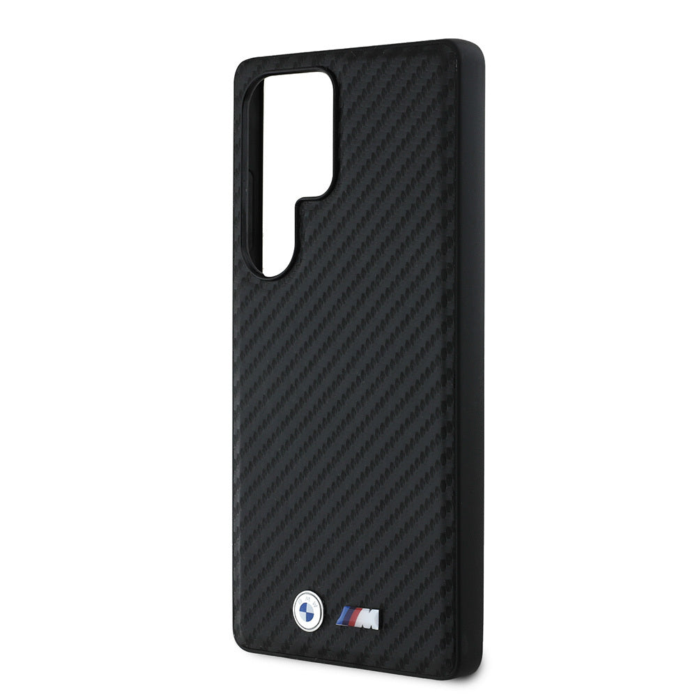 Galaxy S25 Ultra Kılıf BMW Orjinal Lisanslı M-safe Şarj Özellikli Karbon Fiber Tasarımlı ve Metal Logolu PU Deri Kılıf