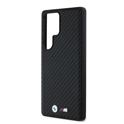 Galaxy S25 Ultra Kılıf BMW Orjinal Lisanslı M-safe Şarj Özellikli Karbon Fiber Tasarımlı ve Metal Logolu PU Deri Kılıf