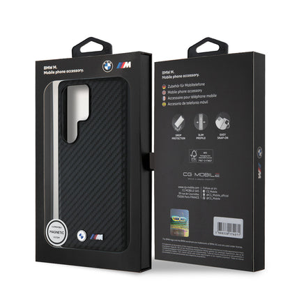 Galaxy S25 Ultra Kılıf BMW Orjinal Lisanslı M-safe Şarj Özellikli Karbon Fiber Tasarımlı ve Metal Logolu PU Deri Kılıf