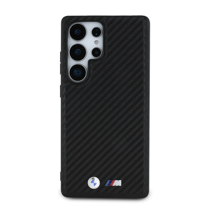 Galaxy S25 Ultra Kılıf BMW Orjinal Lisanslı M-safe Şarj Özellikli Karbon Fiber Tasarımlı ve Metal Logolu PU Deri Kılıf