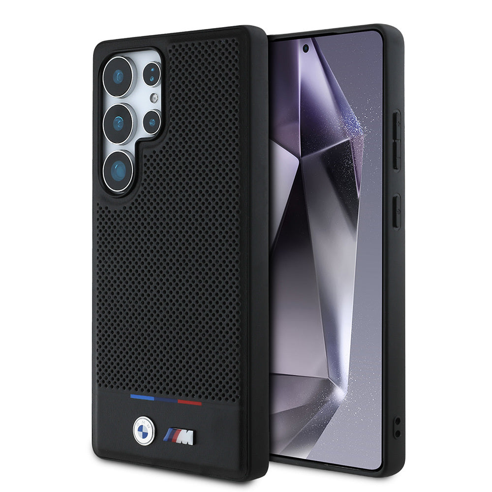 Galaxy S25 Ultra Kılıf BMW Orjinal Lisanslı M-safe Şarj Özellikli M Logolu Bottom Üç Çizgili Delikli PU Deri Kılıf