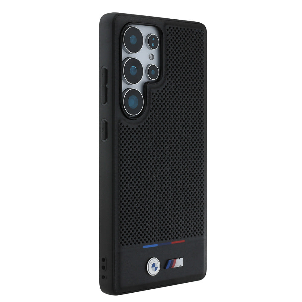 Galaxy S25 Ultra Kılıf BMW Orjinal Lisanslı M-safe Şarj Özellikli M Logolu Bottom Üç Çizgili Delikli PU Deri Kılıf