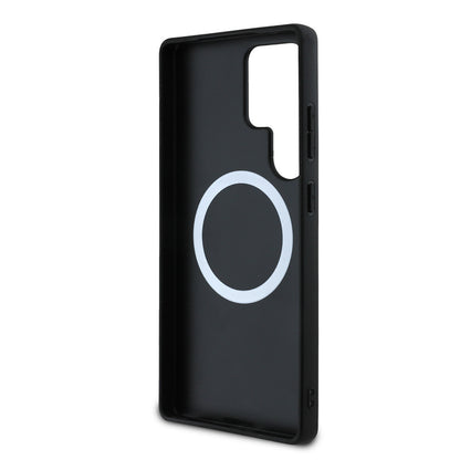 Galaxy S25 Ultra Kılıf BMW Orjinal Lisanslı M-safe Şarj Özellikli M Logolu Bottom Üç Çizgili Delikli PU Deri Kılıf