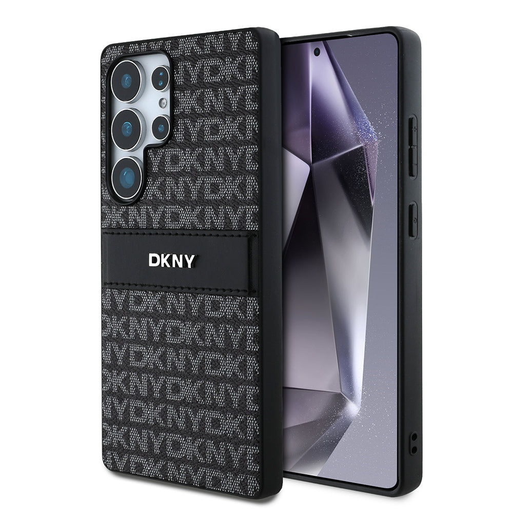 Galaxy S25 Ultra Kılıf DKNY Orjinal Lisanslı Kartlıklı 3D Yazılı Repeat Texture Pattern Kapak Siyah