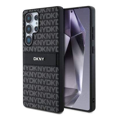 Galaxy S25 Ultra Kılıf DKNY Orjinal Lisanslı Kartlıklı 3D Yazılı Repeat Texture Pattern Kapak Siyah