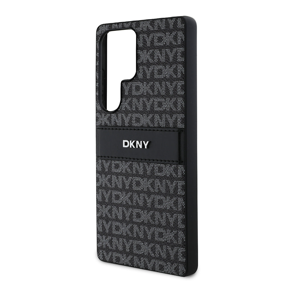 Galaxy S25 Ultra Kılıf DKNY Orjinal Lisanslı Kartlıklı 3D Yazılı Repeat Texture Pattern Kapak Siyah