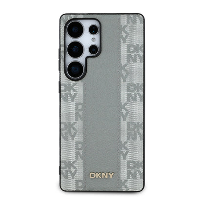 Galaxy S25 Ultra Kılıf DKNY Orjinal Lisanslı M-safe Şarj Özellikli 3D Yazılı Checkered Pattern Kılıf