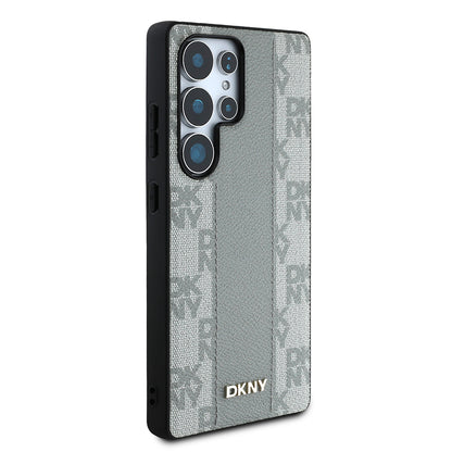 Galaxy S25 Ultra Kılıf DKNY Orjinal Lisanslı M-safe Şarj Özellikli 3D Yazılı Checkered Pattern Kılıf