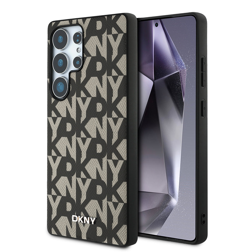 Galaxy S25 Ultra Kılıf DKNY Orjinal Lisanslı M-safe Şarj Özellikli 3D Yazılı Grid Pattern Kılıf