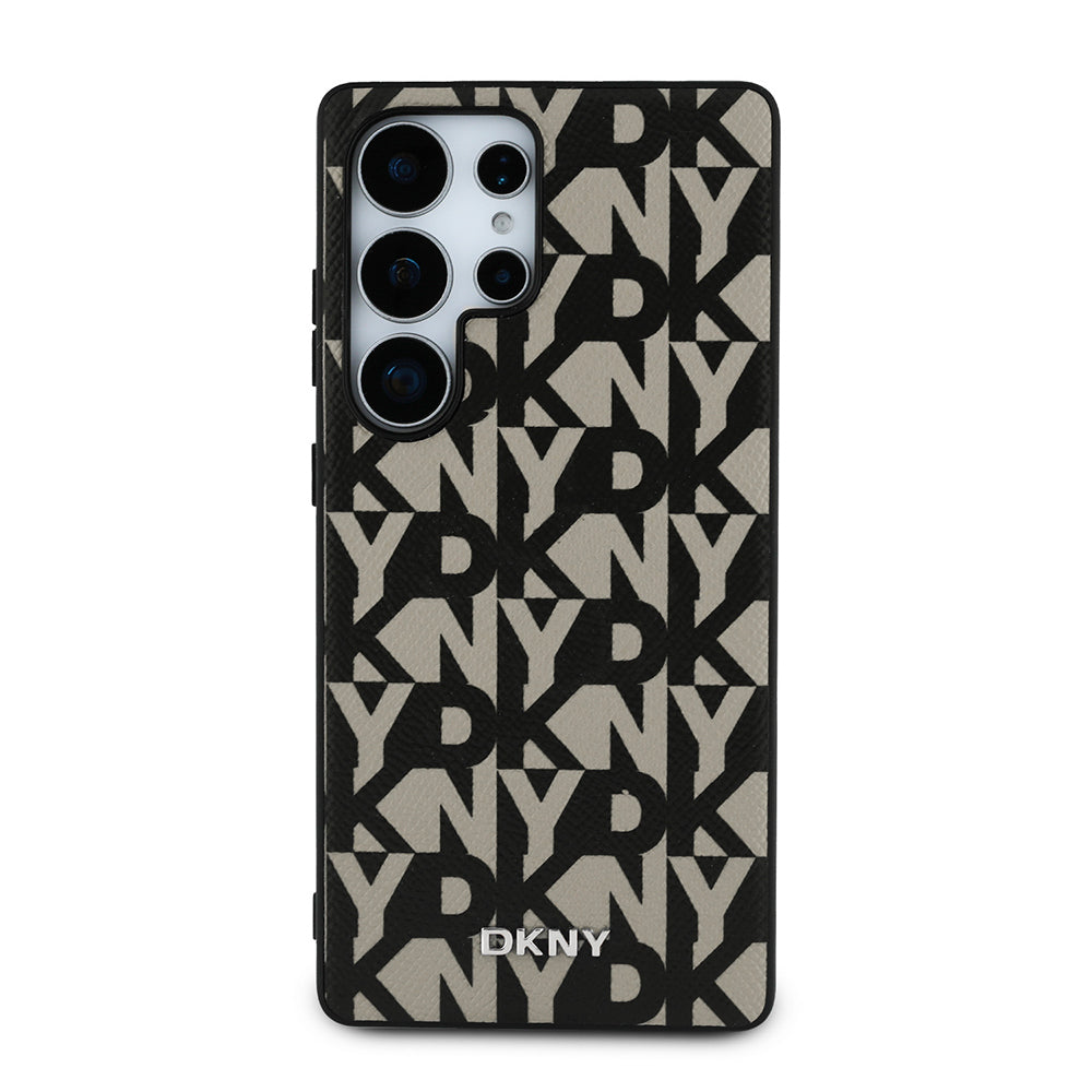 Galaxy S25 Ultra Kılıf DKNY Orjinal Lisanslı M-safe Şarj Özellikli 3D Yazılı Grid Pattern Kılıf