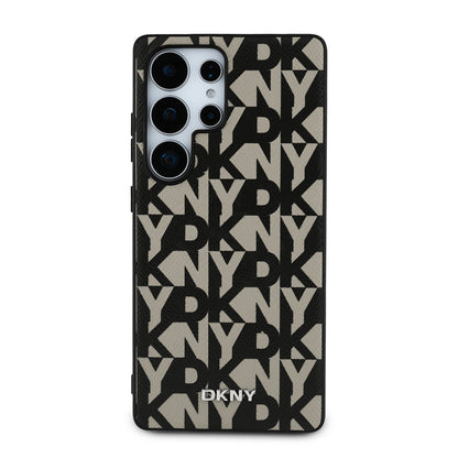 Galaxy S25 Ultra Kılıf DKNY Orjinal Lisanslı M-safe Şarj Özellikli 3D Yazılı Grid Pattern Kılıf