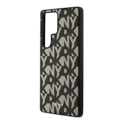 Galaxy S25 Ultra Kılıf DKNY Orjinal Lisanslı M-safe Şarj Özellikli 3D Yazılı Grid Pattern Kapak Gri
