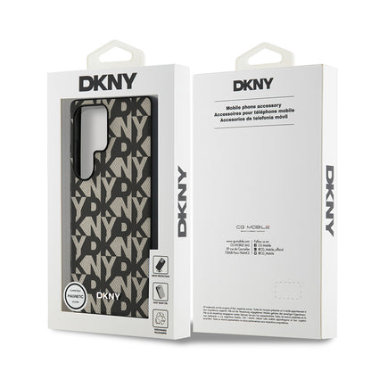Galaxy S25 Ultra Kılıf DKNY Orjinal Lisanslı M-safe Şarj Özellikli 3D Yazılı Grid Pattern Kılıf