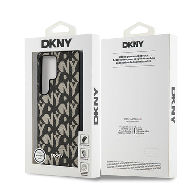 Galaxy S25 Ultra Kılıf DKNY Orjinal Lisanslı M-safe Şarj Özellikli 3D Yazılı Grid Pattern Kapak Gri