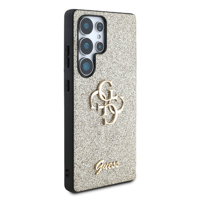 Galaxy S25 Ultra Kılıf Guess Orjinal Lisanslı 4G Büyük Metal Logolu Glitter Kapak Pembe
