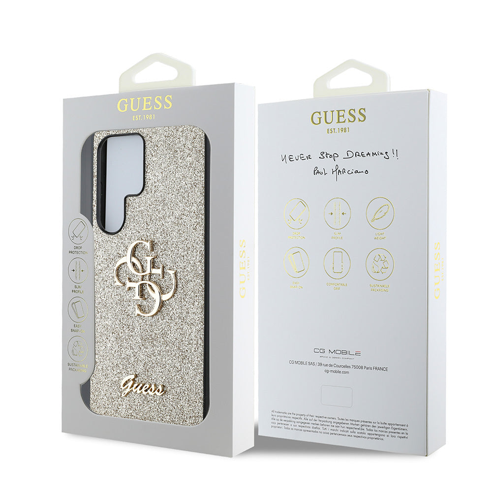 Galaxy S25 Ultra Kılıf Guess Orjinal Lisanslı 4G Büyük Metal Logolu Glitter Kılıf