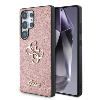 Galaxy S25 Ultra Kılıf Guess Orjinal Lisanslı 4G Büyük Metal Logolu Glitter Kapak Gold