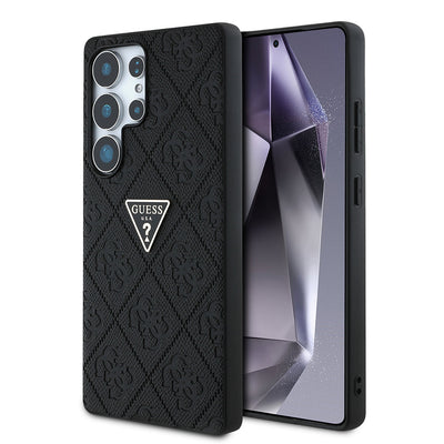 Galaxy S25 Ultra Kılıf Guess Orjinal Lisanslı 4G Desenli Sıcak Damgalı Üçgen Logolu Kapak Siyah
