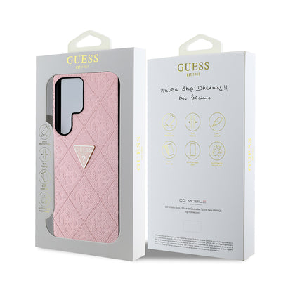 Galaxy S25 Ultra Kılıf Guess Orjinal Lisanslı 4G Desenli Sıcak Damgalı Üçgen Logolu Kapak Pembe