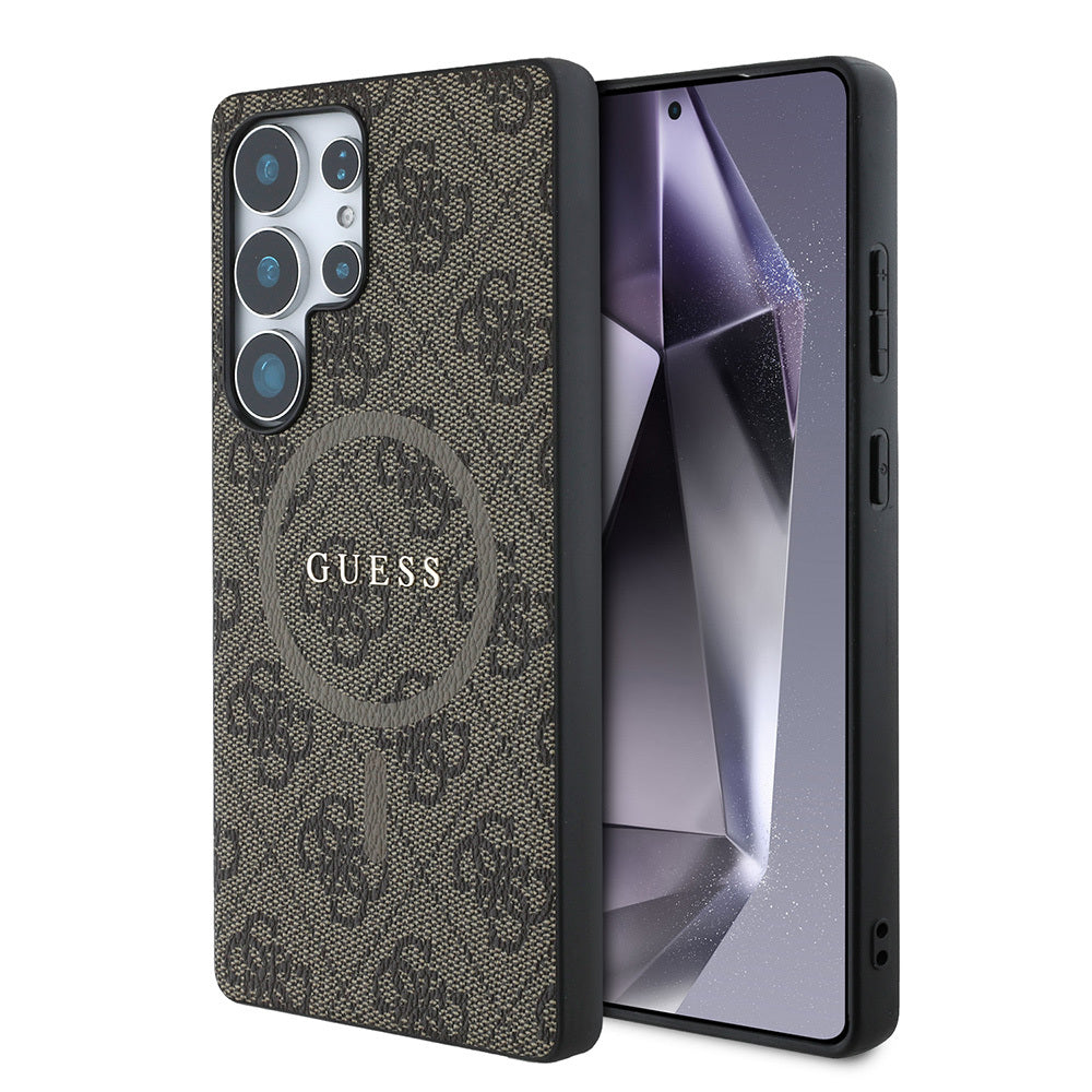 Galaxy S25 Ultra Kılıf Guess Orjinal Lisanslı M-safe Şarj Özellikli PU Halkalı 4G Desenli Yazı Logolu Kılıf