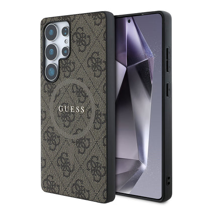 Galaxy S25 Ultra Kılıf Guess Orjinal Lisanslı M-safe Şarj Özellikli PU Halkalı 4G Desenli Yazı Logolu Kılıf