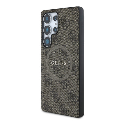 Galaxy S25 Ultra Kılıf Guess Orjinal Lisanslı M-safe Şarj Özellikli PU Halkalı 4G Desenli Yazı Logolu Kılıf
