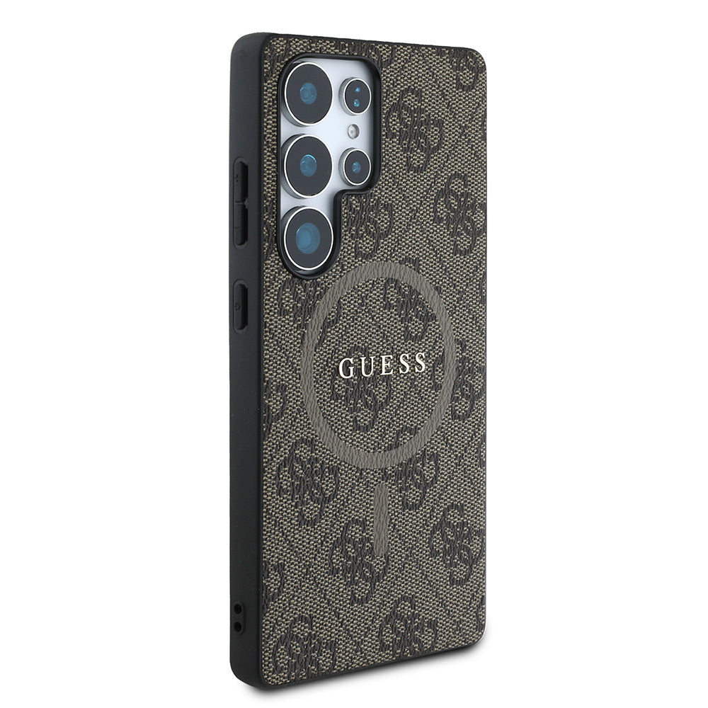 Galaxy S25 Ultra Kılıf Guess Orjinal Lisanslı M-safe Şarj Özellikli PU Halkalı 4G Desenli Yazı Logolu Kılıf