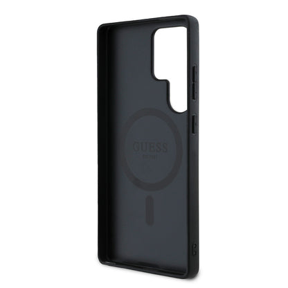 Galaxy S25 Ultra Kılıf Guess Orjinal Lisanslı M-safe Şarj Özellikli PU Halkalı 4G Desenli Yazı Logolu Kılıf