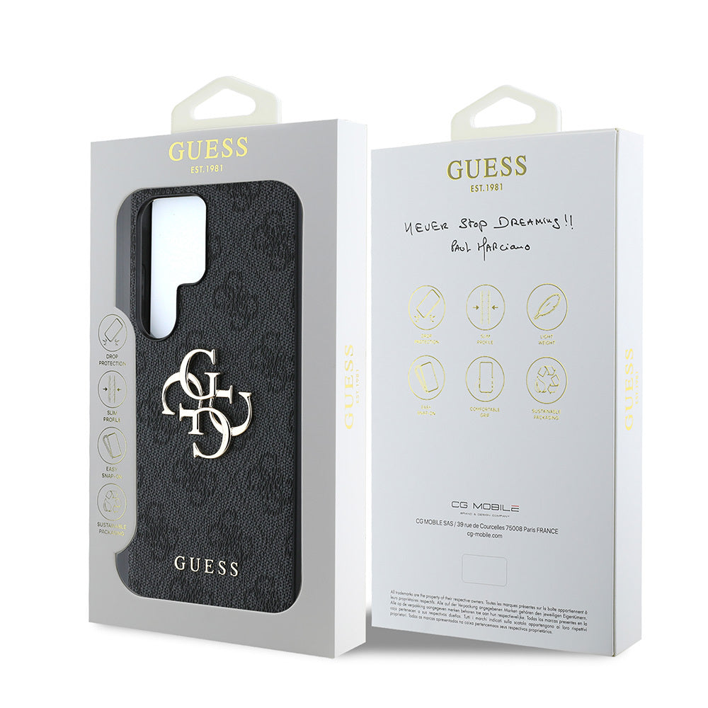 Galaxy S25 Ultra Kılıf Guess Orjinal Lisanslı PU Deri 4G Desenli Metal Büyük 4G ve Yazı Logolu Kılıf