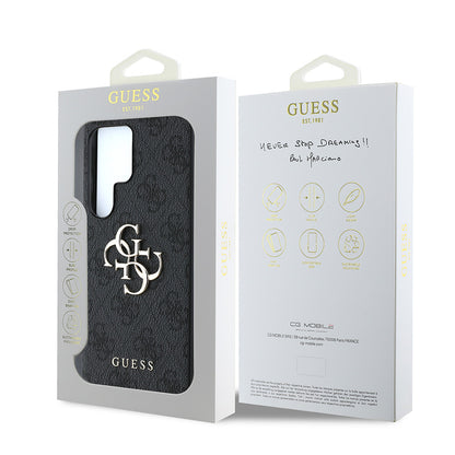 Galaxy S25 Ultra Kılıf Guess Orjinal Lisanslı PU Deri 4G Desenli Metal Büyük 4G ve Yazı Logolu Kılıf