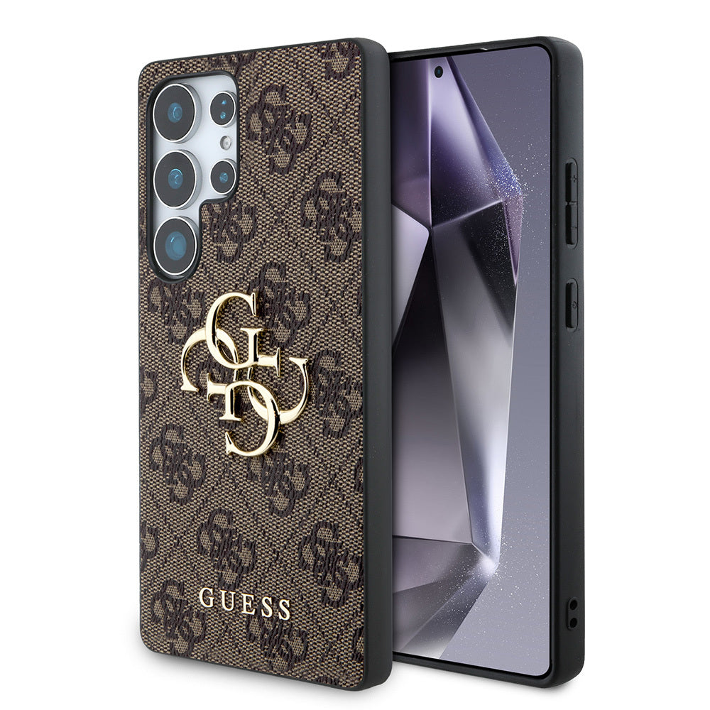 Galaxy S25 Ultra Kılıf Guess Orjinal Lisanslı PU Deri 4G Desenli Metal Büyük 4G ve Yazı Logolu Kılıf