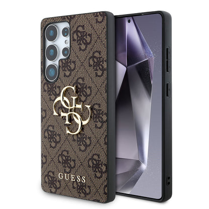 Galaxy S25 Ultra Kılıf Guess Orjinal Lisanslı PU Deri 4G Desenli Metal Büyük 4G ve Yazı Logolu Kılıf