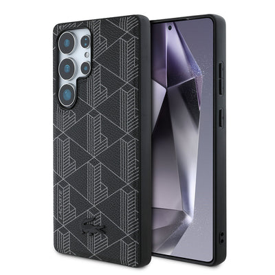 Galaxy S25 Ultra Kılıf Lacoste Orjinal Lisanslı M-safe Şarj Özellikli PU Deri Görünümlü Karışık Monogram Desenli Kapak Siyah