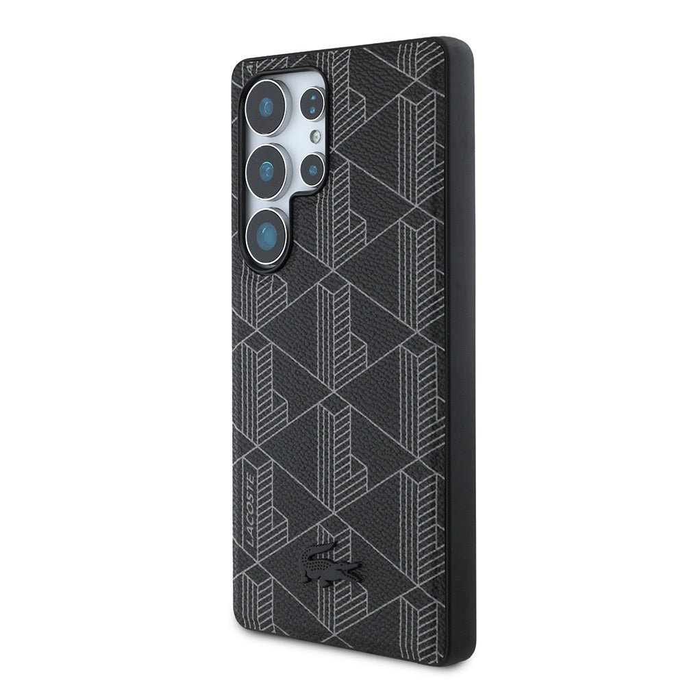 Galaxy S25 Ultra Kılıf Lacoste Orjinal Lisanslı M-safe Şarj Özellikli PU Deri Görünümlü Karışık Monogram Desenli Kılıf