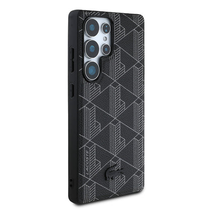 Galaxy S25 Ultra Kılıf Lacoste Orjinal Lisanslı M-safe Şarj Özellikli PU Deri Görünümlü Karışık Monogram Desenli Kılıf