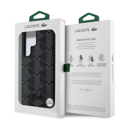 Galaxy S25 Ultra Kılıf Lacoste Orjinal Lisanslı M-safe Şarj Özellikli PU Deri Görünümlü Karışık Monogram Desenli Kılıf