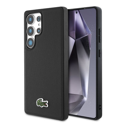 Galaxy S25 Ultra Kılıf Lacoste Orjinal Lisanslı PU Pike Desenli Arka Yüzey İkonik Timsah Dokuma Logolu Kapak Siyah