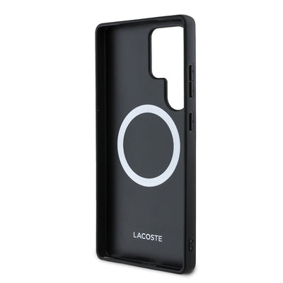 Galaxy S25 Ultra Kılıf Lacoste Orjinal Lisanslı PU Pike Desenli Arka Yüzey İkonik Timsah Dokuma Logolu Kapak Siyah