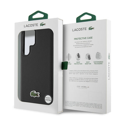 Galaxy S25 Ultra Kılıf Lacoste Orjinal Lisanslı PU Pike Desenli Arka Yüzey İkonik Timsah Dokuma Logolu Kapak Siyah